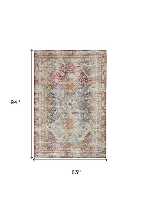 Homeroots 5' X 8' Ivory Red And Orange Geometric Area Rug – Stain-resistant, Durable, Perfect For Kids & Pets!  Polypropylene 552885