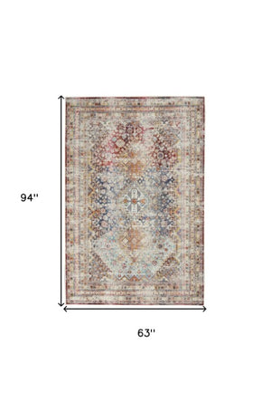 Homeroots 5' X 8' Ivory Red And Orange Geometric Area Rug – Stain-resistant, Durable, Perfect For Kids & Pets!  Polypropylene 552885