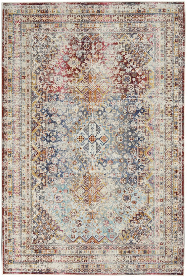 HomeRoots 5' Brighten Your Space with Vintage-Inspired Geometric Distressed Area Rug, Durable & Stylish Design 5' X 8' 552885