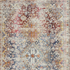 Homeroots 4' X 6' Ivory Red And Orange Geometric Distressed Area Rug - Durable, Stain Resistant, Stylish Accent  Polypropylene 552887