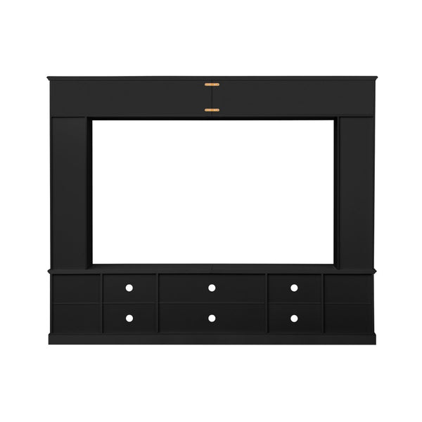 English Elm Entertainment Wall Unit with Glass Doors Open Shelving Mdf Living Room Storage Black N710S688100B