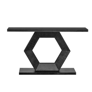 English Elm U_Style Modern Entryway Table With Hollow Hexagon Legs, Premium Fir Finish For Chic Home Decor N711P241272B-GIGA