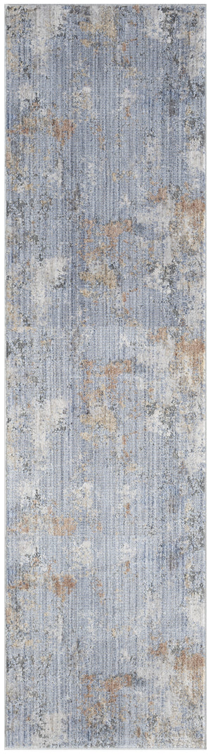 Homeroots 8' Beige Blue And Gray Abstract Runner Rug With Fringe  Polyester 552909