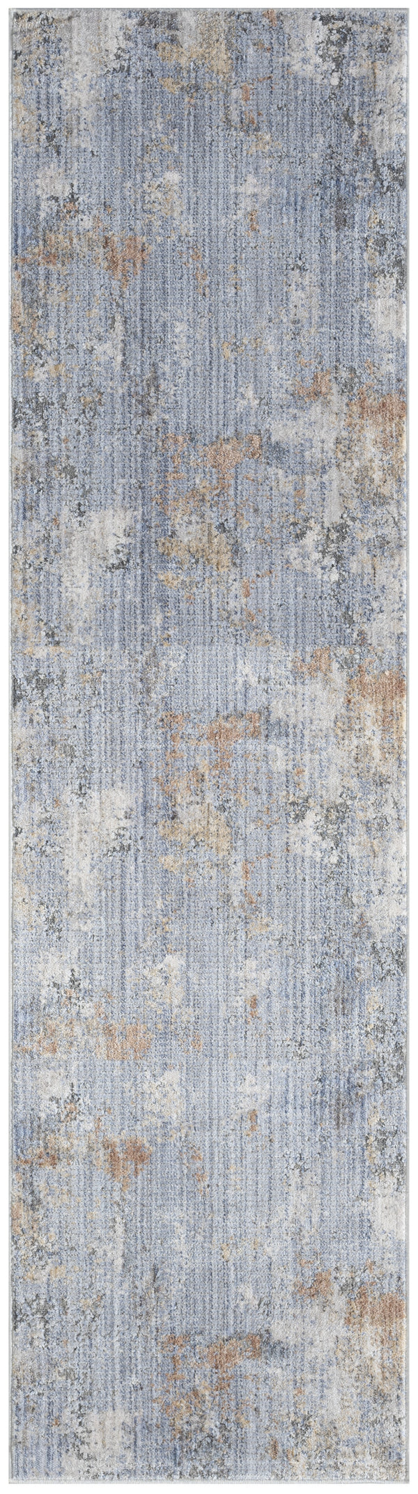 Homeroots 8' Beige Blue And Gray Abstract Runner Rug With Fringe  Polyester 552909