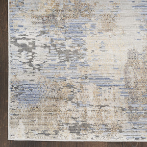Homeroots 8' Beige Blue And Gray Abstract Runner Rug With Fringe  Polyester 552909