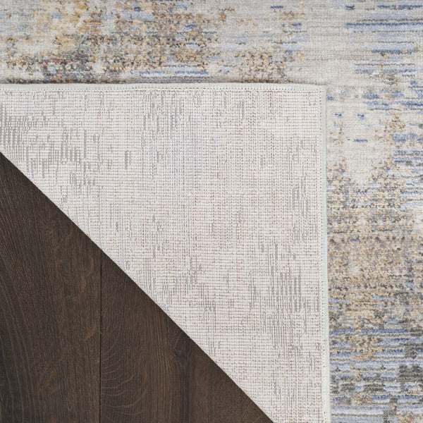 Homeroots 8' Beige Blue And Gray Abstract Runner Rug With Fringe  Polyester 552909