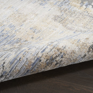 Homeroots 8' Beige Blue And Gray Abstract Runner Rug With Fringe  Polyester 552909