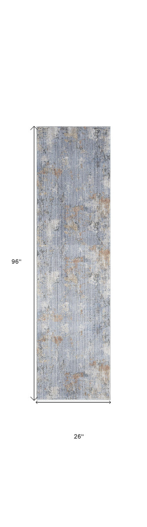 Homeroots 8' Beige Blue And Gray Abstract Runner Rug With Fringe  Polyester 552909