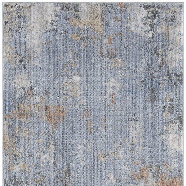 Homeroots 8' Beige Blue And Gray Abstract Runner Rug With Fringe  Polyester 552909
