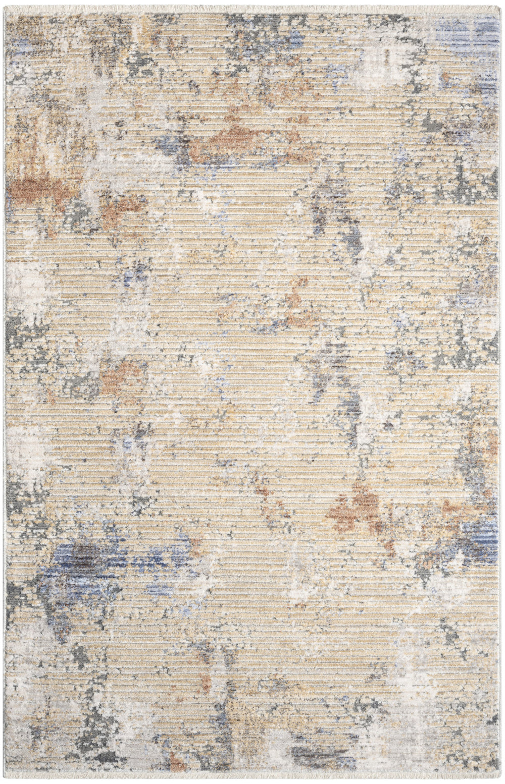 Homeroots 3' X 5' Beige Teal Blue And Gray Abstract Area Rug With Fringe  Polyester 552913