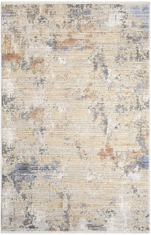 Homeroots 3' X 5' Beige Teal Blue And Gray Abstract Area Rug With Fringe  Polyester 552913