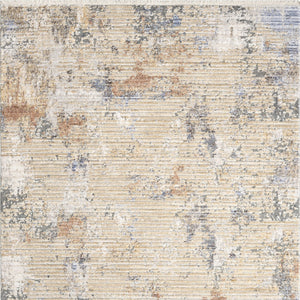 Homeroots 3' X 5' Beige Teal Blue And Gray Abstract Area Rug With Fringe  Polyester 552913