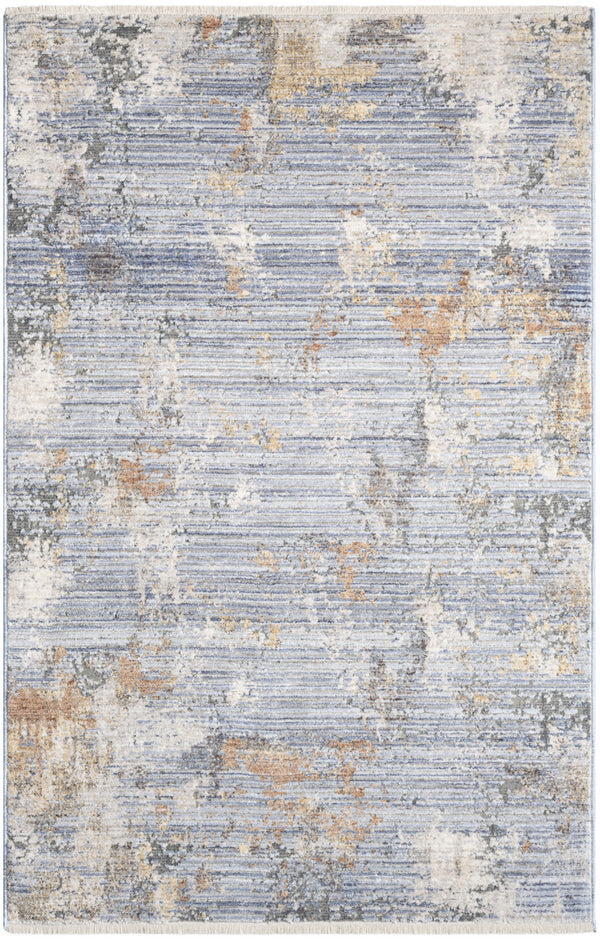 Homeroots 3' X 5' Beige Blue And Gray Abstract Area Rug With Fringe  Polyester 552914