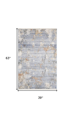 Homeroots 3' X 5' Beige Blue And Gray Abstract Area Rug With Fringe  Polyester 552914