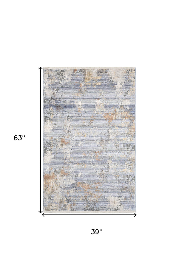 Homeroots 3' X 5' Beige Blue And Gray Abstract Area Rug With Fringe  Polyester 552914