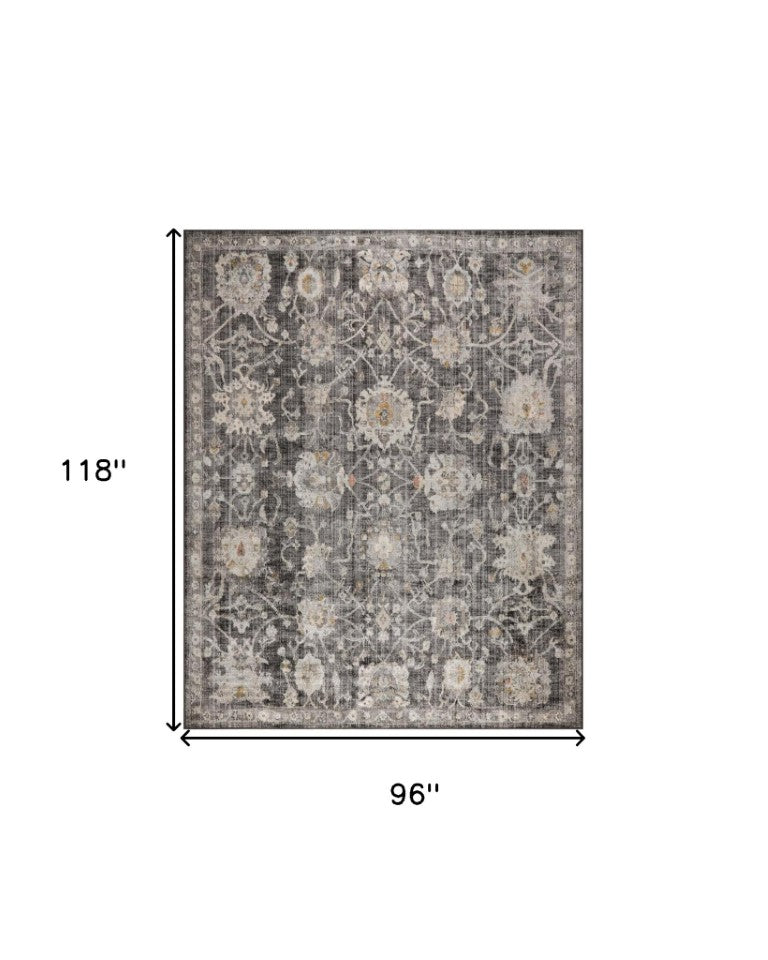 HomeRoots Distressed Floral Polypropylene Area Rug Stain Resistant Accent for Living Room Decor 8' x 10' 552951