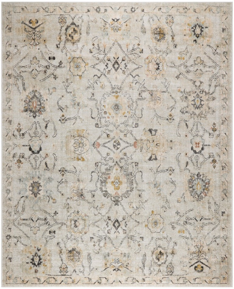 HomeRoots Floral Distressed Polypropylene Area Rug in Vintage Gray Ivory Yellow Stain Resistant Tones 8' x 10' 552952