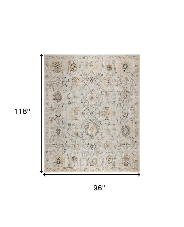 HomeRoots Floral Distressed Polypropylene Area Rug in Vintage Gray Ivory Yellow Stain Resistant Tones 8' x 10' 552952