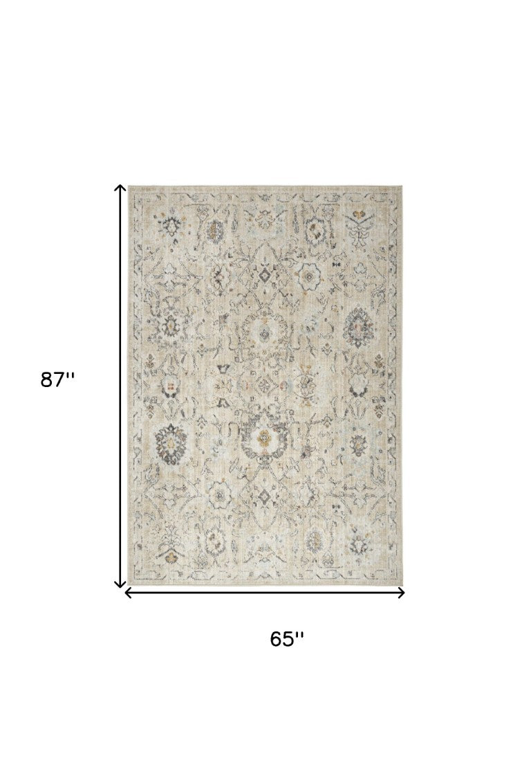 Distressed Floral Polypropylene Area Rug Vintage Charm Accent for Living and Dining Rooms