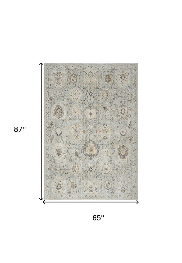 HomeRoots 5x7 Floral Distressed Polypropylene Area Rug in Black Ivory for Living Rooms 552965
