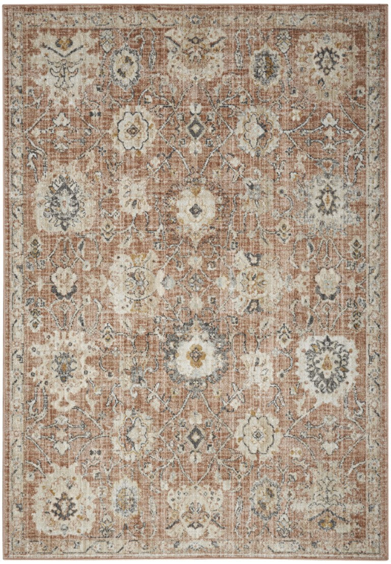 HomeRoots 5x7 Floral Distressed Indoor Rug Polypropylene Vintage Style for Living Room 552966