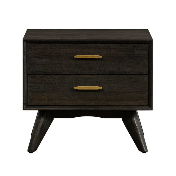 English Elm Baly Solid Acacia Wood Two Drawer Nightstand Mid-century Tapered Legs Bedroom B2736P464875