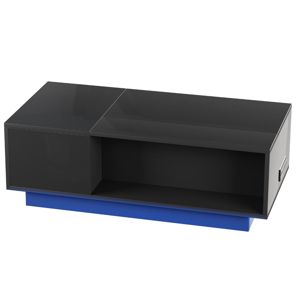 English Elm Coffee Table with Led Lighting Bluetooth Speaker Wireless Charging and Faux Marble Top T3773P417345