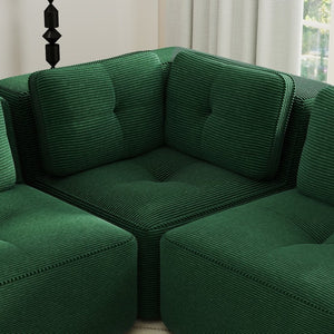 English Elm Modern Corduroy Sectional Sofa Deep Seat V Shape Tufted Couch with Movable Ottoman Green W714S01582