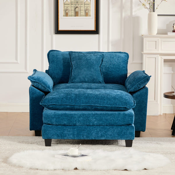 English Elm Cloud Sofa Single Seat - Modular Chenille Lounge Chair with Double-Layer Cushion, Ergonomic Support and Easy Assembly Blue W1143S00032