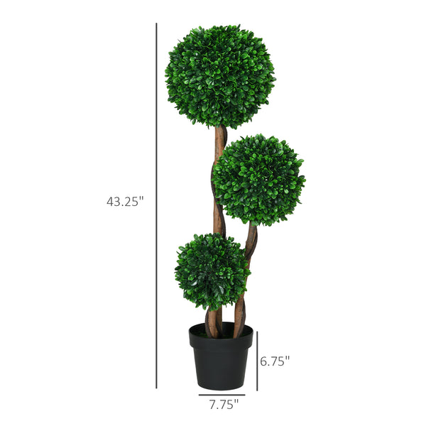 English Elm HOMCOM 3-Ball Boxwood Topiary Tree 43.25" with Pot - Realistic UV-Safe Faux Plant for Home & Patio W2225P217287