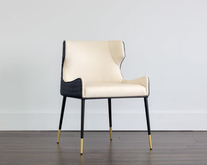 Sunpan GIANNI Dining Chair - Stylish Dillon Cream & Thunder Faux Leather with Gold Accents for Comfort 105288