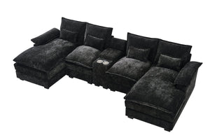 English Elm 120-inch Modular U-shaped Sectional Wool Sofa with Console Usb Ports Six Seats W2564S00026