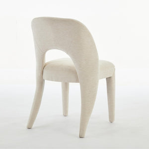 English Elm Beige Chenille Dining Chair Set of 2 with Sculptural Open Back and Iron Frame W3615P500490