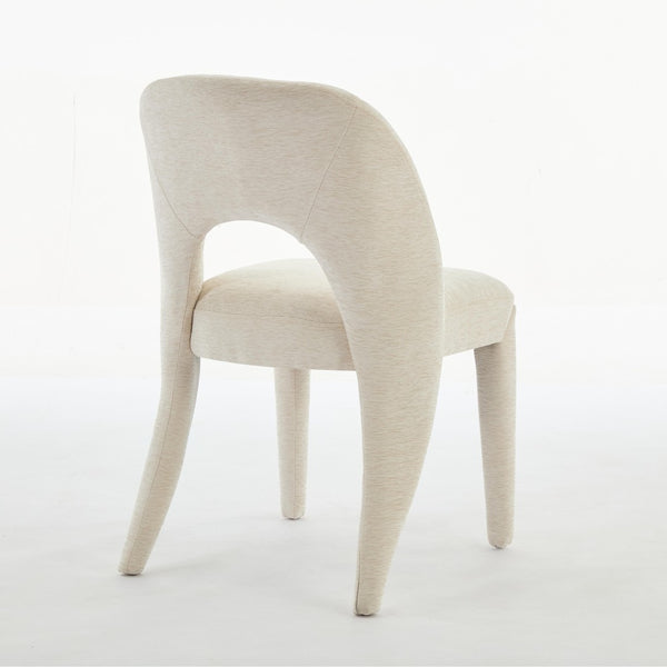 English Elm Beige Chenille Dining Chair Set of 2 with Sculptural Open Back and Iron Frame W3615P500490