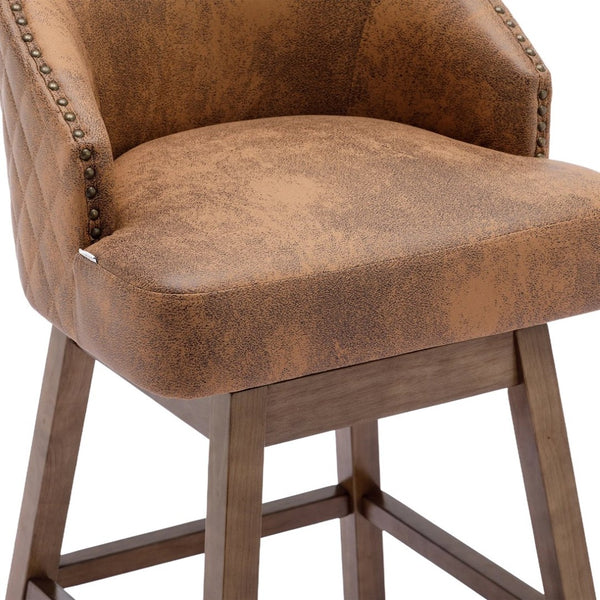 English Elm United We Win Quilted Microsuede Swivel Barstool with Wood Legs and Gold Rivet Trim W1568P361710