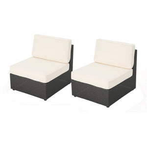English Elm Santa Cruz Outdoor Wicker Sectional Armless Chair Set with Plush Weather Resistant Cushions Grey+White 52976.00IRNGRY