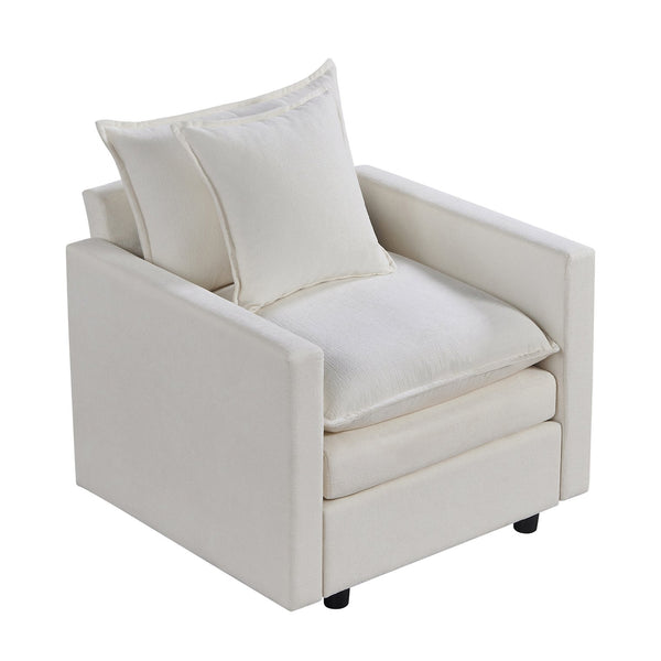 English Elm Chenille Solid Wood Frame Deep Seat Single Armchair with High-Density Foam Cushions & Toss Pillow White W1036P187125