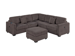 English Elm Living L-Shaped Sectional Sofa Set with Reversible Chaise, Tufted Burlap Fabric, Storage Ottoman, USB Port Chocolate 40 L x 26 W x 58 H B011S01781