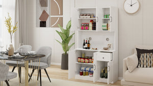 English Elm Kitchen Island with Extensible Wood Top Spice Towel Rack Storage on Casters W282S00034
