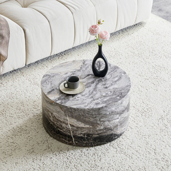 English Elm Simple Marble Top Round Coffee Table with Natural Veining for Modern Living Rooms Gray W1151P385649