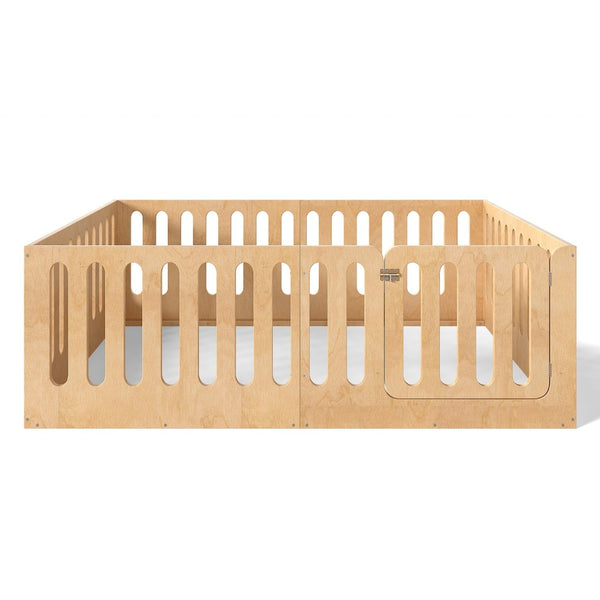 English Elm Twin Solid Pine Montessori Floor Bed with House Frame Door and Safety Fence Natural W5305P420636