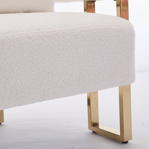 English Elm Ts Teddy Fleece Accent Chair Set Two Plush Seats Gold Square Legs Glam Decor White+Gold W2311P190460