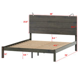 English Elm Farmhouse Wooden Platform Full Size Bed, Modern Platform Bed With Two Bedside Lights, Antique Gray