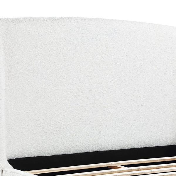 English Elm Theodore Snow Bouclé Upholstered Eastern King Wingback Bed — Curved Low Rails, Luxe Cozy Primary Suite Retreat B062S01353