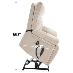 English Elm Beige Chenille Power Lift Recliner Dual Motor Massage Heat 350 Lb Capacity Beige W1803P264021