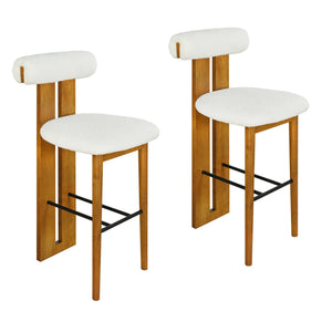 English Elm Christopher Knight Home® - Renee Mid-Height Upholstered Barstool with Cloud-Top Backrest and Stain-Resistant Fabric, Set of 2 Walnut,White N775P277442W