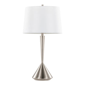 English Elm Metal Brushed Nickel Pair Table Lamps Linen Tapered Shade Bedroom Living Room B202P471589