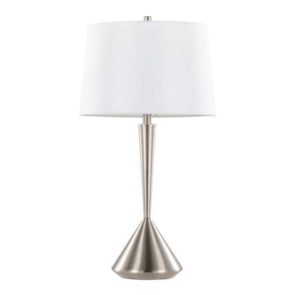 English Elm Metal Brushed Nickel Pair Table Lamps Linen Tapered Shade Bedroom Living Room B202P471589