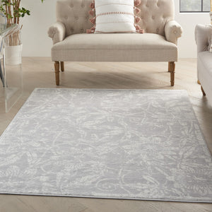 Homeroots 7' Ivory And Gray Floral Distressed Non-skid Area Rug - Perfect For Pets, Stain-resistant & Durable 5' X 7' Polyester 553044