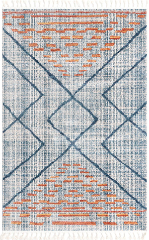Unique Loom Aramis Kavi Machine Made Tribal Rug Blue, Ivory/Terracotta/Light Blue 5' 3" x 8' 0"